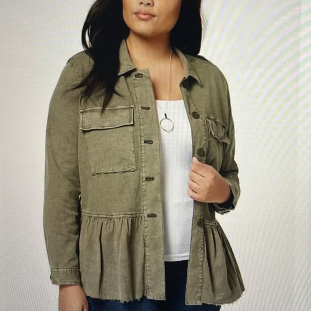 Lucky Brand Peplum-Hem Light Olive Green Utility Jacket Women’s Size M